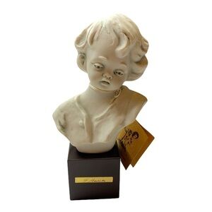 G. Barbetta Flavia Italian Bisque Porcelain Boy Bust Sculpture on Wood Base